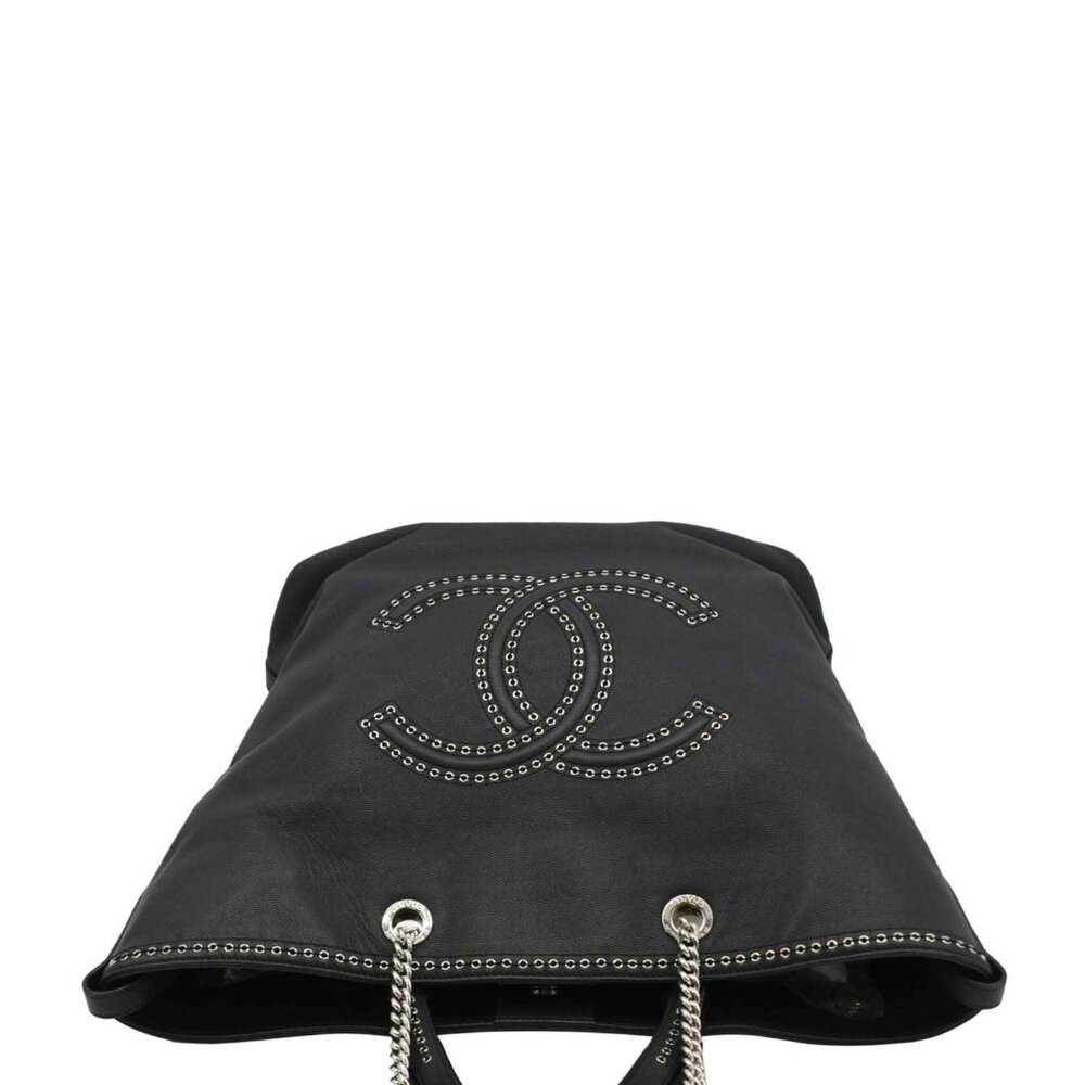 CHANEL  Coco Eyelets Large Leather Shopping Tote Shoulder Black - Picture 4 of 16